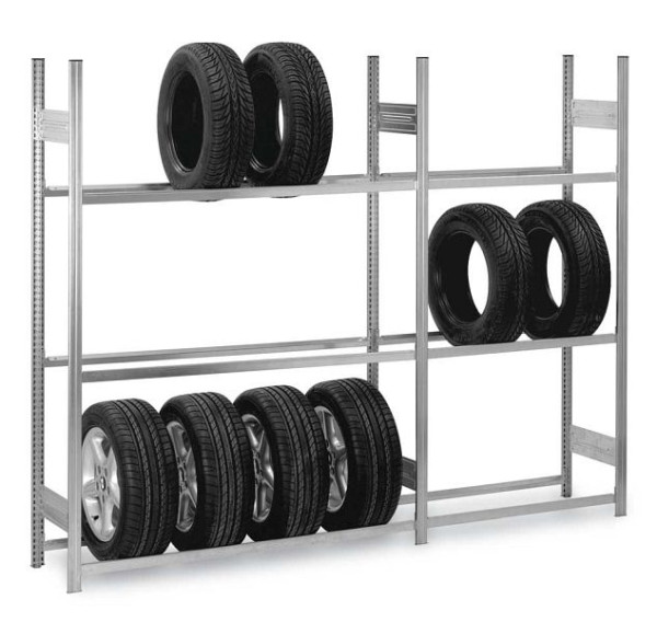 hofe Anbauregal, zerlegt, 3 Ebenen 2000 x 400 x 2000 mm, verzinkt, Großfachregal mit Traversen zur Reifenlagerung, GZA20420R
