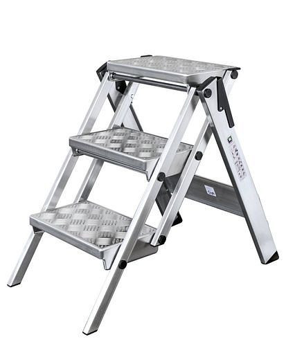 DENIOS Trittleiter aus Aluminium, 3 Stufen, Werkstoff: Aluminium, 274487