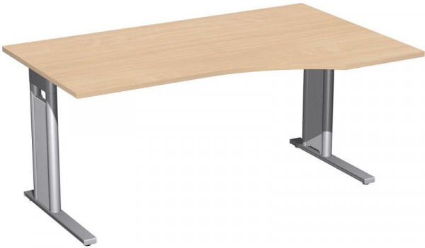 geramöbel PC-Schreibtisch rechts starr, C Fuß Blende optional, 1600x1000x720, Buche/Silber, N-648311-BS