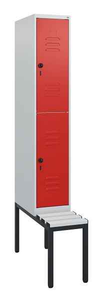 C+P Doppelstöckiger Spind Classic PLUS, Bank, 1950x300x815mm, 7035/3020, Drehriegel, mit untergebauter Sitzbank, 0803505-10 S10062