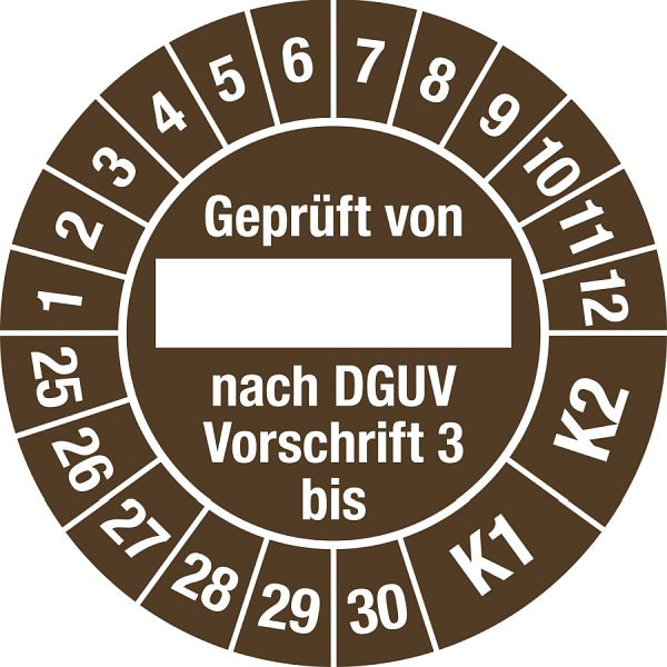 Moedel Prüfplakette Geprüft...DGUV Vorschrift 3 bis, 2025-2030, Folie, Ø 30 mm, VE: 10 Stück/Bogen, 106401