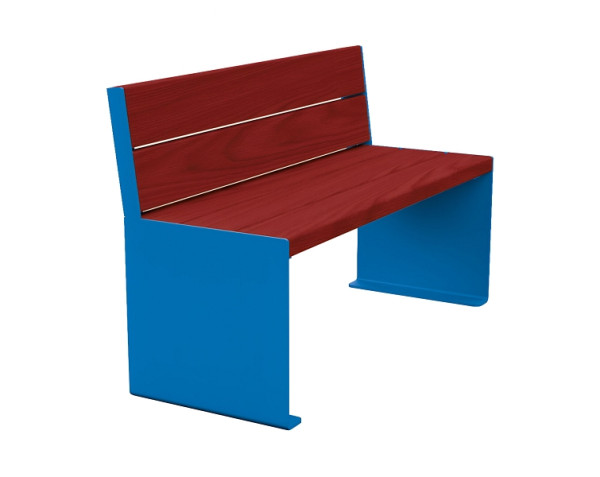 Procity Sitzbank Kube, 1200 mm, Mit Rückenlehne Stahl & Holz Ohne Armlehnen, Mahagoni/RAL 5010, 306380.5010.ACAJ