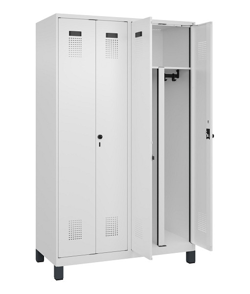 C+P PSA Schwarz-Weiß-Spind Evolo PLUS, mit Füßen, 4 Abteile, 1950x1200x500mm, 9, RAL 9016 Verkehrsweiß, Drehriegel, 049012-40P S10020