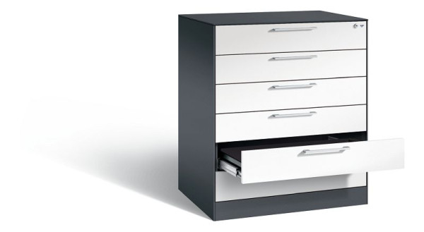 C+P Karteischrank Asisto, H1010xB800xT600mm, Farbe: Schwarzgrau / Verkehrsweiß, Bügelgriff, 146243-624 S10031