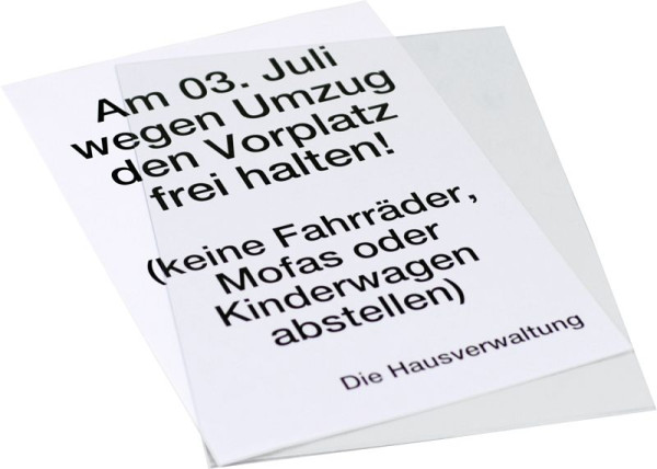 Moedel Einlegetasche für Warnaufsteller Easy, PVC, transparent, 215x299 mm, 55952