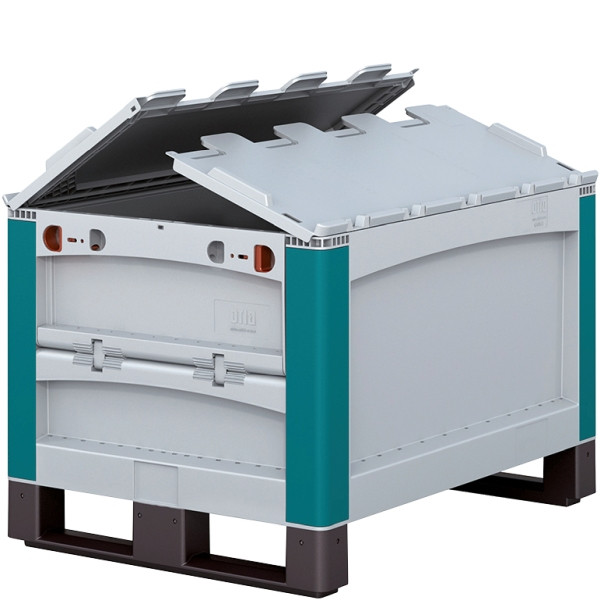 BITO Schwerlastbehälter SL mit Deckel montiert /SLDK86624K 800x600x620 Kufe Deckel Klappe stirnseitig, C0815-0005