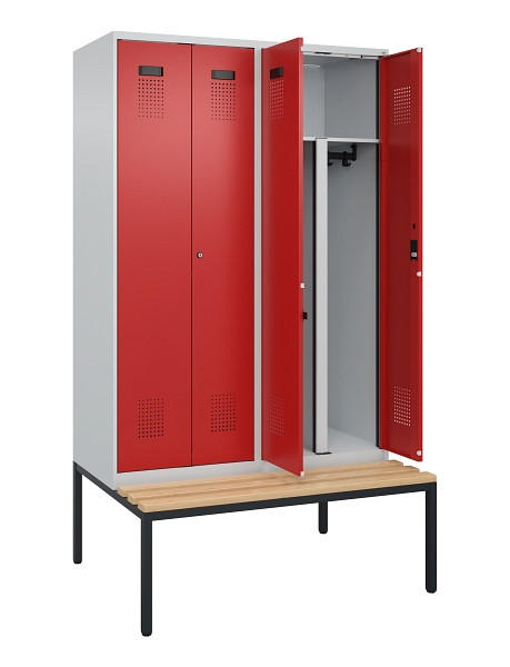 C+P PSA Doppel-Spind Evolo PLUS, Bank, 4 Abteile, 2120x1200x815mm, 7035/3000, Zylinderschloss, Sitzfläche Buche-Hartholz, Sitzbank, 0490527-40P S10030