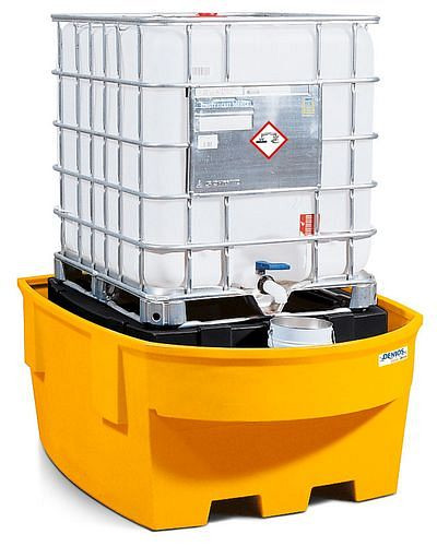 DENIOS Auffangwanne base-line aus PE für 1 IBC, mit PE-Lagerbock und Abfüllbereich, 267503