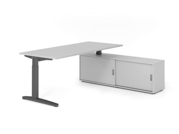 Hammerbacher Schreibtisch XB19, 180x80cm, Platte: Grau, 25mm dick, C-Fuß Gestell Graphit, höheneinstellbar, Ahorn, SB/5/G/5/5, VXBE19SB/5/G/5/5