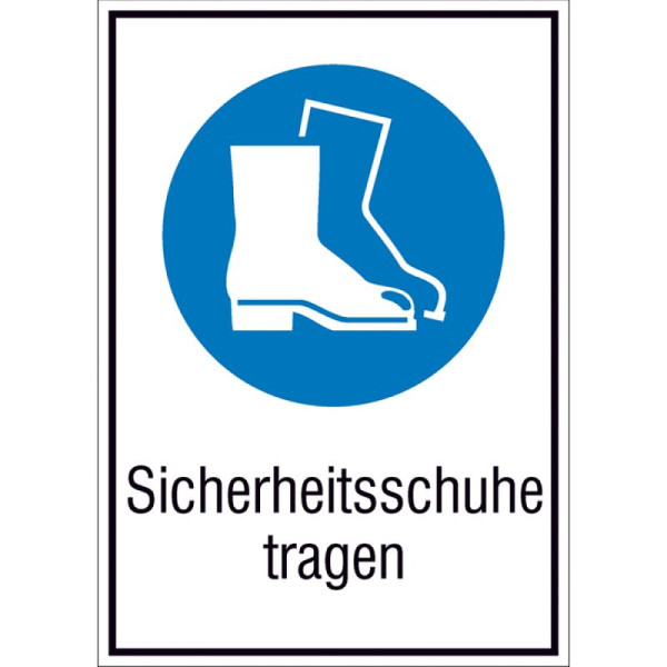 Stein HGS Kombischild mit Gebotszeichen und Zusatztext, Sicherheitsschuhe tragen, 131 x 185 mm / Folie, selbstklebend, 21.0697