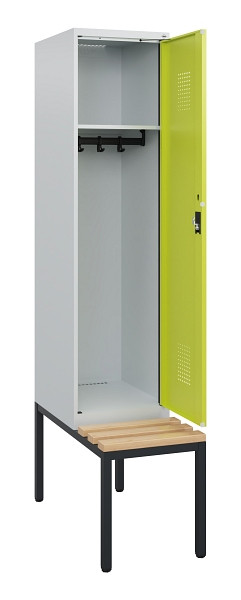 C+P Spind Evolo PLUS, 1 Abteil, 1950x400x815mm, 7035/0024, Zylinderschloss, Sitzfläche Holz, Sitzbank, 0490505-12 S10042