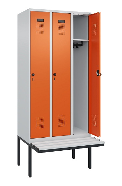 C+P Spind Evolo PLUS, 3 Abteile, 2120x900x815mm, 7035/2004, Haken 3, Drehriegel, Material Sitzfläche Kunststoff, 0490407-30 S10056