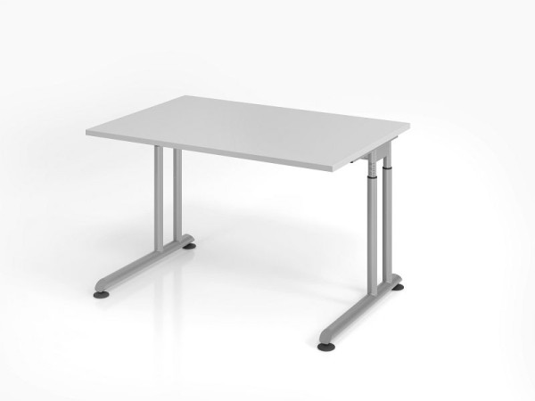 Hammerbacher Schreibtisch ZS12, 120 x 80 cm, Platte: Grau, 25 mm dick, ABS-Dickkante, Rechteckform, Silber, VZS12/5/S