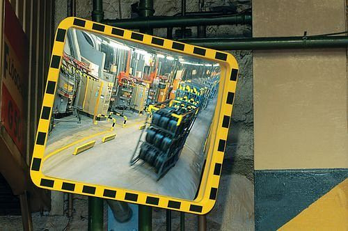 DENIOS Industrie-Spiegel G 3, aus stoßfestem Acrylglas, schw/gelber Rahmen, 800x1000mm, 165538
