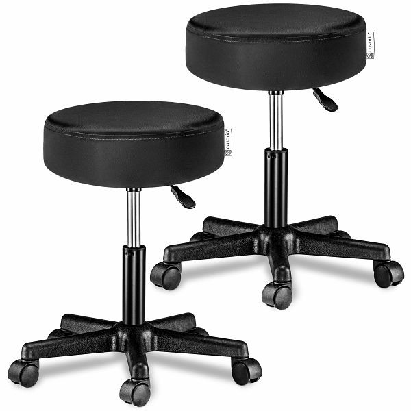 casaria Rollhocker 2er-Set Kunstleder Schwarz 360° drehbar, Material Gestell Metall / Kunststoff, 995462
