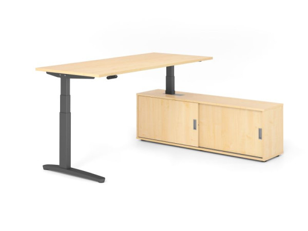 Hammerbacher Schreibtisch XBHM19, 180x80cm, Platte: Ahorn, 25mm dick, C-Fuß Gestell Graphit, Höhe: 65 - 129 cm, Ahorn, VXBHM19SB/3/G/3/3