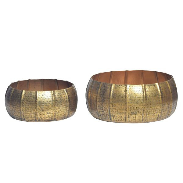 Wohnling Pflanzgefäß 2er Set Metall Pflanzkübel Gold, Design Pflanzenkübel Aluminium Rund Indoor, 2-teilig Hammerschlag, WL7.204