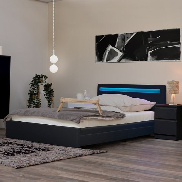 HOME DELUXE LED Bett NUBE mit Schubladen - 180 x 200 cm Dunkelgrau, 7320