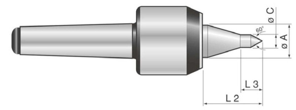 MACK mitlaufende Körnerspitze, schlanke Spitze, 60°, MK 2, 03-SKP-2