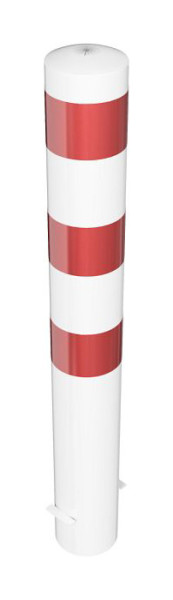 Schake Stahlrohrpoller, ortsfest zum Einbetonieren, feuerverzinkt, weiß beschichtet, drei rot reflektierende Streifen, Länge 1200 mm, 40150B