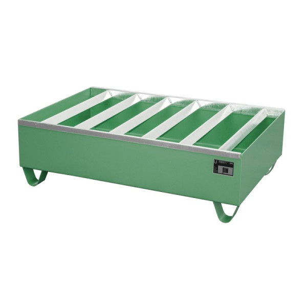 STEIN HGS Profilwanne PW, 3mm Stahlblech, für 200l-Fässer, 224 Liter, RAL 6011 resedagrün, Gesamthöhe 360 mm, lackiert, 2 x 200 Liter Fass, 79215.0004