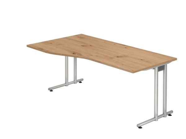 Hammerbacher Schreibtisch NS18, 180 x 100/80cm, Platte: Asteiche, 25 mm dick, C-Fuß-Gestell Silber (ähnlich RAL 9006), Arbeitshöhe 72 cm, VNS18/R/S