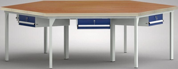 KLW PROFI-Werkbank in Sechseckform mit Buchen-Multiplexplatte in 6-Eck-Form 2338 x 2700 x 45 mm L x B x S, WP600N-1350M45-E7003