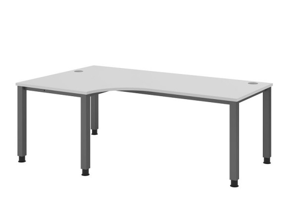 Hammerbacher Schreibtisch QS82, 200 x 120 cm, Platte: Grau, 25 mm dick, Winkelform 90°, 4-Fuß-Gestell in Graphit, Arbeitshöhe 68-83,5 cm, VQS82/5/G
