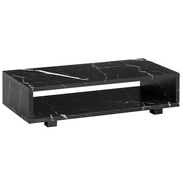 Wohnling Couchtisch 100x50x25cm Schwarz Sofatisch in Marmor-Optik, Design Wohnzimmertisch Rechteckig mit Stauraum, Kaffeetisch Groß, WL6.936