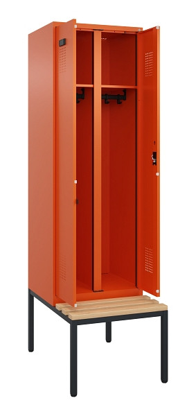 C+P Schwarz-Weiß-Spind Evolo PLUS, Bank, 2 Abteile, 2120x600x815mm, 2004/2004, Zylinderschloss, Sitzfläche Buche-Hartholz, Sitzbank, 0490527-20 S10050