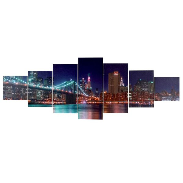 Mendler Leinwandbild T375 XL, Wandbild Keilrahmenbild Kunstdruck, 7-teilig 245x87cm, New York, 39163