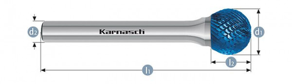 Karnasch Hartmetall-Frässtift Blue-Tec beschichtet KUD/ HP-4 d1=12 / l2=11 / d2=6 / l1=162mm, 115032090