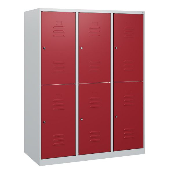 C+P Doppelstöckiger Spind Classic PLUS, 3 Abteile, 1530x1200x500mm, 7035/3003, Zylinderschlösser, 0803005-32 S10019