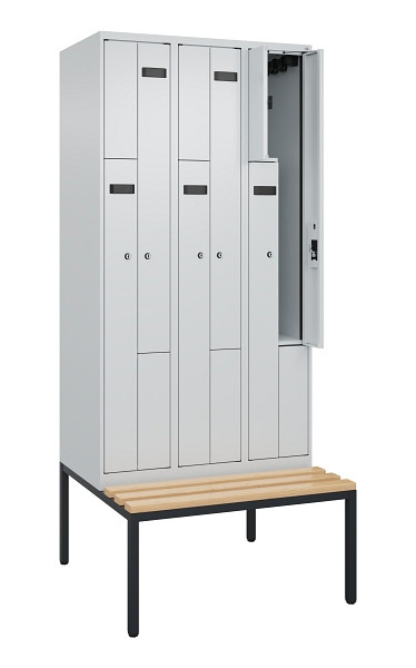 C+P Z-Spind Evolo PLUS, 6 Fächer, 2120x900x815mm, 7035/7035, Zylinderschloss, Material Sitzfläche Buche-Hartholz, Sitzbank, 0490537-306 S10038