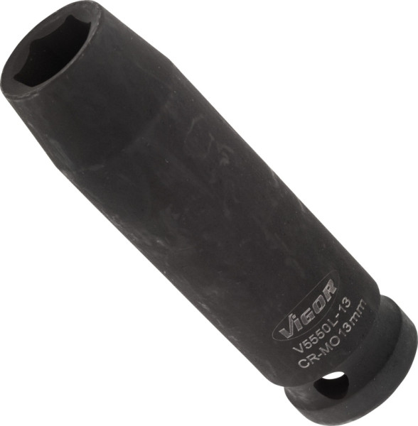 VIGOR Schlagschrauber Steckschlüsseleinsatz, lang, Vierkant hohl 12,5 mm (1/2 Zoll), Außen-Sechskant Profil, 13 mm, V5550L-13