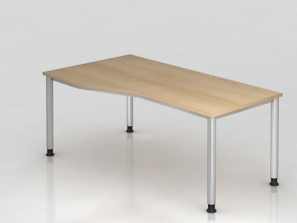 Hammerbacher Schreibtisch 4 Fuß rund 180x100/80cm Eiche/Silber, Freiform, links oder rechts montierbar, VHS18/E/S