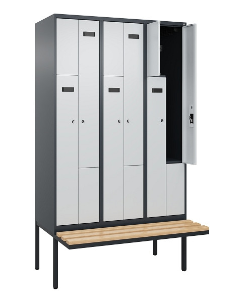 C+P Z-Spind Evolo PLUS, Bank, 6 Fächer, 2120x1200x815mm, 7016/7035, Zylinderschloss, Sitzfläche Holz, 0490437-326 S10044
