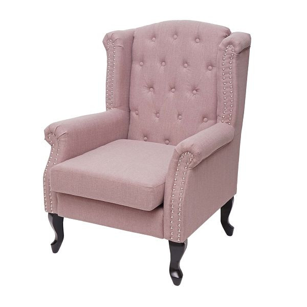 Mendler Sessel Chesterfield, Relaxsessel Clubsessel Ohrensessel, wasserabweisend Stoff/Textil, vintage rosa ohne Ottomane, 75309+75310