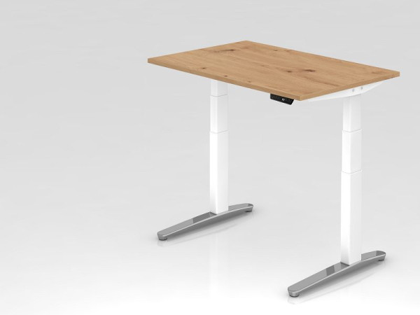 Hammerbacher Schreibtisch XBHM12, 120 x 80 cm, Platte: Asteiche, 25 mm dick, ABS Dickkante, Rechteckform, Weiß poliert, VXBHM12/R/WC