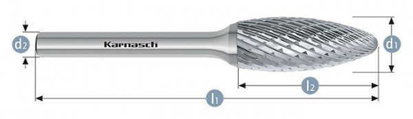 Karnasch Hartmetall-Frässtift unbeschichtet Flamme/ HP-3 d1= 20,0 / l2= 41 / d2= 6 / l1= 86mm, 113071045