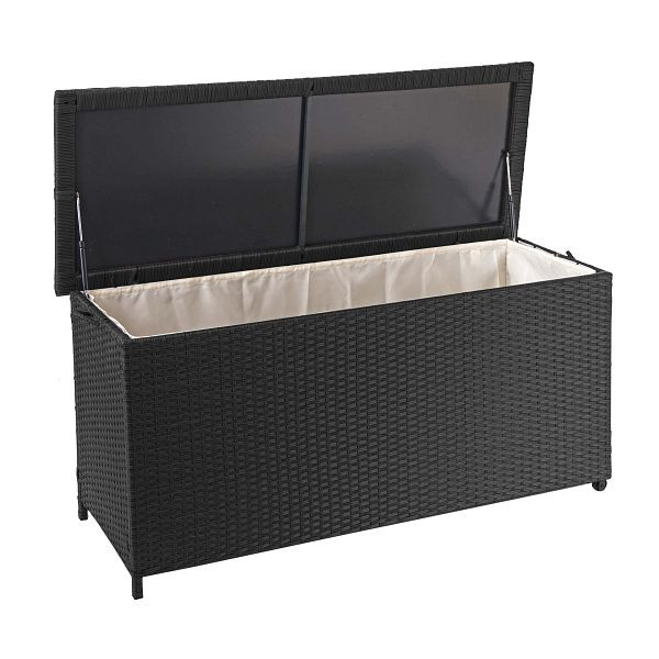 Mendler Poly-Rattan Kissenbox HWC-D88, Gartentruhe Auflagenbox Truhe, Premium schwarz, 63x135x52cm 320l, 64587