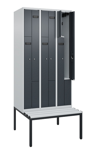 C+P Z-Spind Evolo PLUS, 6 Fächer, 2120x900x815mm, 7035/7016, Zylinderschloss, Material Sitzfläche Kunststoff, Sitzbank, 0490537-306 S10093