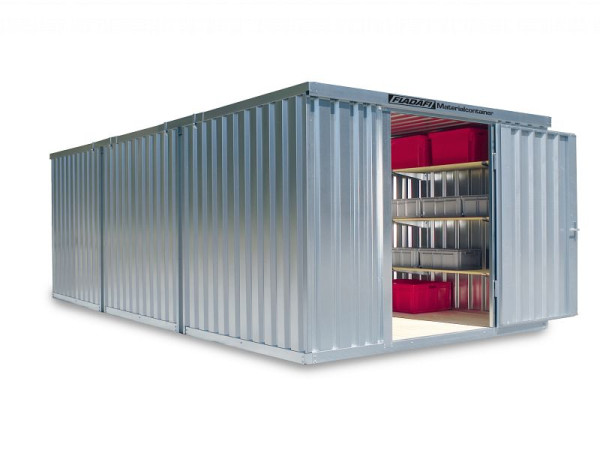 FLADAFI Materialcontainer-, Kombination MC 1360, verzinkt, zerlegt, mit Holzfußboden, 3.050 x 6.520 x 2.150 mm, Einflügeltür auf der 3 m Seite, F13600101