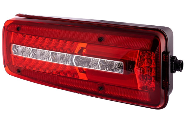 HELLA Heckleuchte, Truck Full LED, LED, 24V, Anbau/geschraubt, Farbe: glasklar/rot, Kabel: 500mm, DIN Bajonett, Rundstecker, links, 2VP 012 381-051