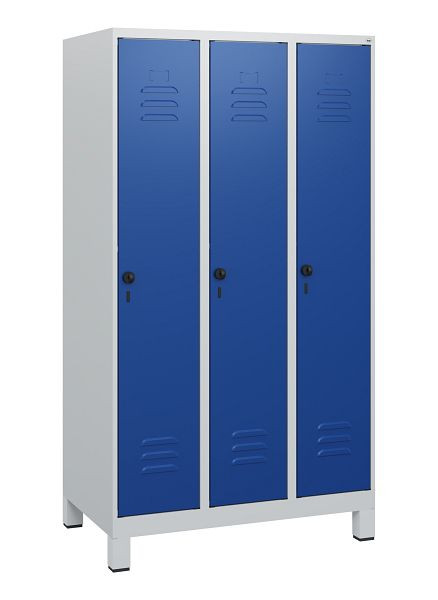 C+P Umkleidespind Classic PLUS, Füße, 3 Abteile, 1630x900x500mm, 7035/5010, Drehriegel, 0800105-30 S10003