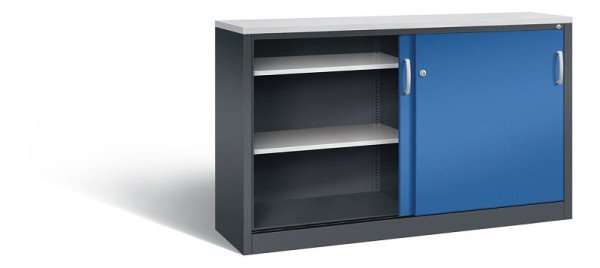 C+P Sideboard mit Schiebetüren Acurado, H1000xB1600xT400mm, Farbe: Schwarzgrau / Enzianblau, Bügelgriff, 2146-00 S10152