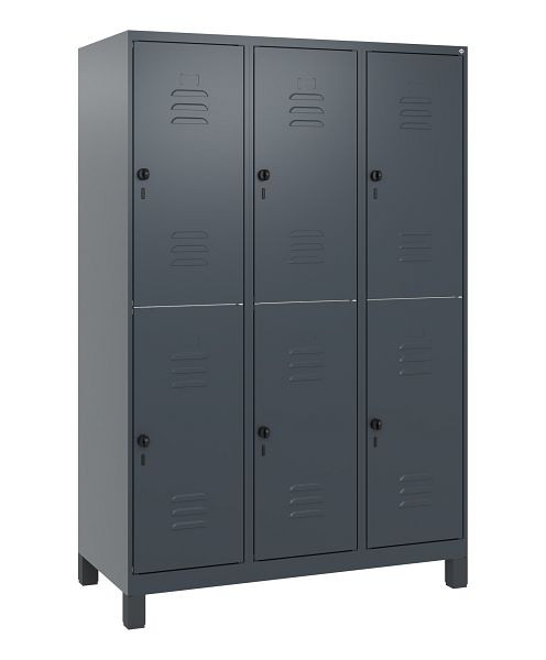 C+P Doppelstöckiger Spind Classic PLUS, Füße, 3 Abteile, 1800x1200x500mm, 7016/7016, Drehriegel, 0803107-32 S10012