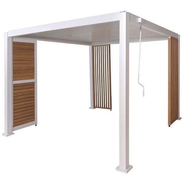 Mendler Pergola HWC-P65 mit 1x Lamellenwand und 2x Seitenwand, Lamellen-Pavillon, 10cm-Alu-Gestell 3x3m, weiß, 119513+119514+119515+119521+2x119522