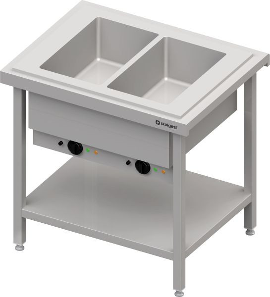 Stalgast Edelstahl Warmausgabe mit Bain-Marie 2x GN1/1 Einzelbecken, 920x750x880, Granitabdeckung "Standard G1", CF09210