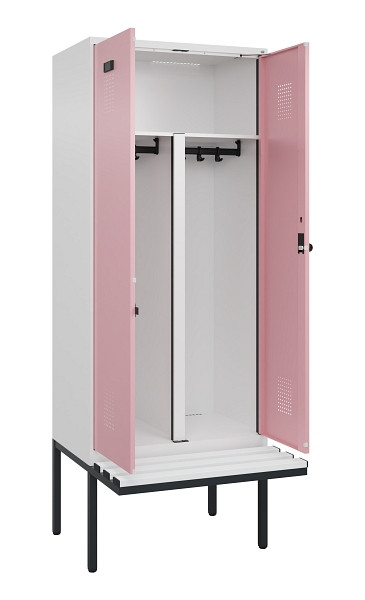 C+P PSA Doppel-Spind Evolo PLUS, Bank, 2 Abteile, 2120x800x815mm, 9016/3015, Drehriegel, Material Sitzfläche Kunststoff, 0490427-22P S10072
